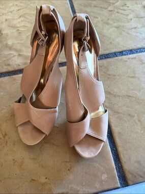 Coach Blush Tan Nude Peep-Toe Ankle-Strap Heels